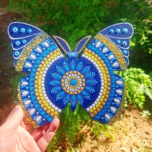 Pontozott pillangó kék-sárga-arany falikép - otthon & életmód - dekoráció - spiritualitás - mandala - Meska.hu