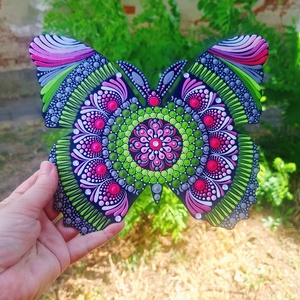Pontozott pillangó pink-zöld-fehér falikép - otthon & életmód - dekoráció - spiritualitás - mandala - Meska.hu