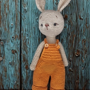 Hoppy nyuszi � PréMIUM horgolt nyuszifiú forgatható fejjel, cuki őszi ruhában (24 cm) - játék & sport - plüssállat & játékfigura - nyuszi - Meska.hu