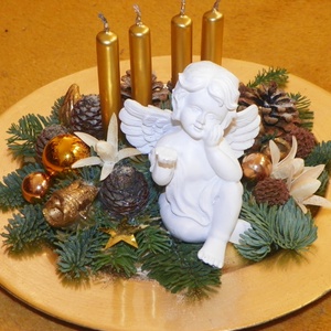 Várakozás-Angyalkás adventi asztaldísz, koszorú  - karácsony - karácsonyi lakásdekoráció - ünnepi asztaldekoráció - Meska.hu