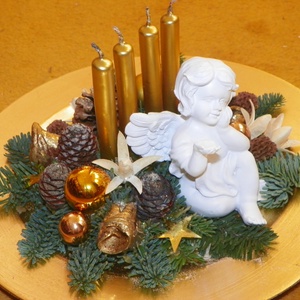 Várakozás-Angyalkás adventi asztaldísz, koszorú  - karácsony - karácsonyi lakásdekoráció - ünnepi asztaldekoráció - Meska.hu