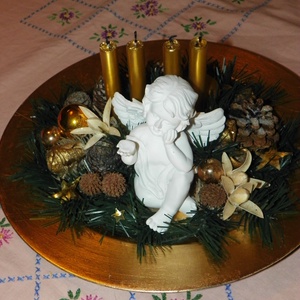 Várakozás-Angyalkás adventi asztaldísz, koszorú  - karácsony - karácsonyi lakásdekoráció - ünnepi asztaldekoráció - Meska.hu