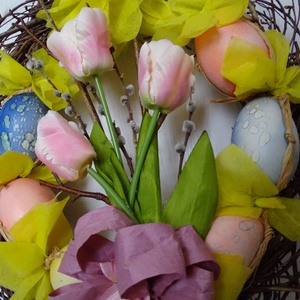 Tojásos-tulipános , ,színes,,húsvéti ,vessző,ajtódísz, koszorú ,kopogtató(nagy méret) - otthon & lakás - dekoráció - ajtó- és ablak dekoráció - ajtódísz & kopogtató - Meska.hu