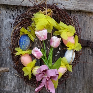 Tojásos-tulipános , ,színes,,húsvéti ,vessző,ajtódísz, koszorú ,kopogtató(nagy méret) - otthon & életmód - dekoráció - ajtó- és ablak dekoráció - ajtódísz & kopogtató - Meska.hu