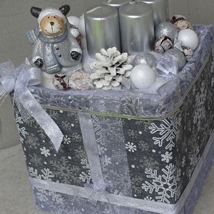 Hópehely -Rénszarvas Ezüst karácsony,asztaldísz,koszorú,box,doboz, Karácsony, Adventi díszek, Adventi koszorú, Virágkötés, Meska