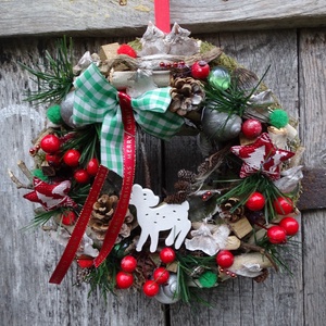 Téli  kerek erdő- őzikés,bogyós,karácsonyi,adventi ajtódísz,koszorú kopogtató - Meska.hu