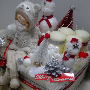 Vidám téli nap-szőrmés csilingelő adventi,karácsonyi ,asztaldísz,koszorú - karácsony - adventi díszek - adventi koszorú - Meska.hu