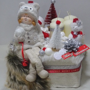 Vidám téli nap-szőrmés csilingelő adventi,karácsonyi ,asztaldísz,koszorú - Meska.hu