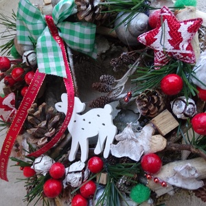 Téli  kerek erdő- őzikés,bogyós,karácsonyi,adventi ajtódísz,koszorú kopogtató - karácsony - adventi díszek - adventi ajtódísz - Meska.hu