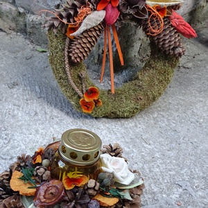 Sirdisz,Mindenszentek,halottak napja,Sírdísz,Kegyeleti dísz,koszorú-  ajándék kövirózsával - otthon & életmód - dekoráció - ajtó- és ablak dekoráció - ajtódísz & kopogtató - Meska.hu