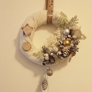 Fehér-téli, adventi,karácsonyi ajtódísz, Karácsony, Adventi díszek, Adventi ajtódísz, Virágkötés, MESKA