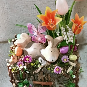 Akció Nyuszi lak, húsvéti,tavaszi(nagy) asztaldisz, lakásdekoráció  - otthon & életmód - dekoráció - asztal és polc dekoráció - asztaldísz - Meska.hu