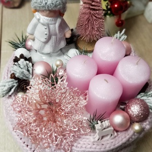  Angyali üzenet-puder, adventi, kötött asztaldísz,doboz, koszorú, box, Karácsony, Adventi díszek, Adventi asztaldísz, Virágkötés, MESKA