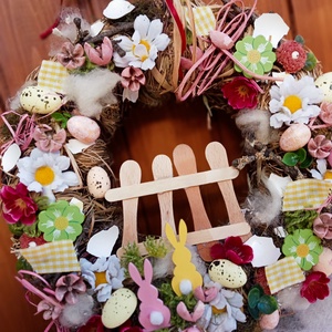 SZINESTavasz-húsvéti ajtódísz,kopogtató,koszorú(nagy méret), Otthon & Életmód, Dekoráció, Ajtó- és ablak dekoráció, Ajtódísz & Kopogtató, Virágkötés, MESKA