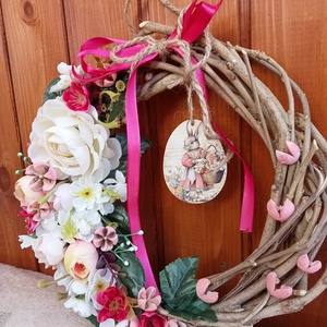 Romantikus tavaszi , húsvéti ajtódísz, Otthon & Életmód, Dekoráció, Ajtó- és ablak dekoráció, Ajtódísz & Kopogtató, Virágkötés, MESKA