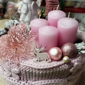  Angyali üzenet-puder, adventi, kötött asztaldísz,doboz, koszorú, box, Karácsony, Adventi díszek, Adventi asztaldísz, Virágkötés, MESKA