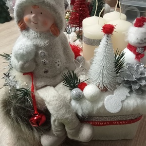 Vidám téli nap-szőrmés csilingelő adventi,karácsonyi ,asztaldísz,koszorú, Karácsony, Adventi díszek, Adventi koszorú, Virágkötés, MESKA