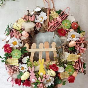 SZINESTavasz-húsvéti ajtódísz,kopogtató,koszorú(nagy méret), Otthon & Életmód, Dekoráció, Ajtó- és ablak dekoráció, Ajtódísz & Kopogtató, Virágkötés, MESKA