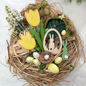 Tavasz - húsvéti ajtódísz , Otthon & Életmód, Dekoráció, Asztal és polc dekoráció, Asztaldísz, Virágkötés, MESKA