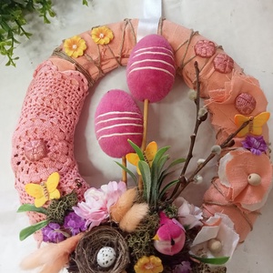 Romantikus  TAVASZ - színes húsvéti-tavaszi madaras ajtódísz,koszorú,kopogtató, Otthon & Életmód, Dekoráció, Ajtó- és ablak dekoráció, Ajtódísz & Kopogtató, Virágkötés, MESKA
