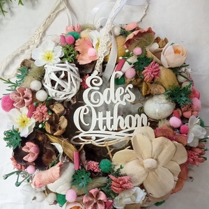 Édes  otthon ajtódísz,kopogtató,koszorú,., Otthon & Életmód, Dekoráció, Ajtó- és ablak dekoráció, Ajtódísz & Kopogtató, Virágkötés, MESKA