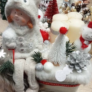 Vidám téli nap-szőrmés csilingelő adventi,karácsonyi ,asztaldísz,koszorú - Meska.hu