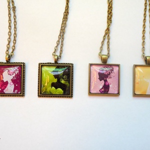 Lilás-rózsaszínes csajos nyaklánc - ékszer - nyaklánc - medálos nyaklánc - Meska.hu