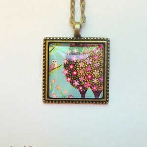 Tavaszias virágos-fás-baglyos nyaklánc - Meska.hu