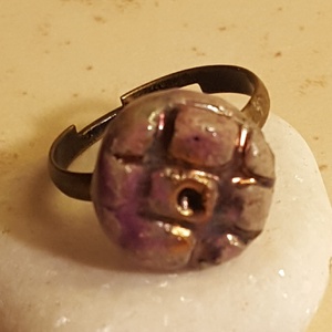 Lila-rezes raku kerámia gyűrű (ékszer), Ékszer, Gyűrű, Gyöngyös gyűrű, Ékszerkészítés, Kerámia, Meska