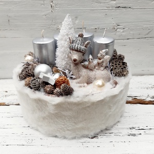 Adventi ezüst box., Karácsony, Adventi díszek, Adventi koszorú, Virágkötés, Meska