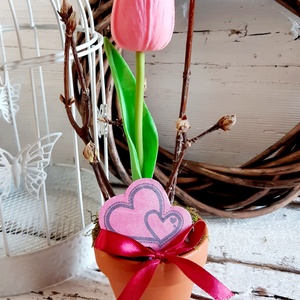 Lefoglalva !Tulipán cserépben-tavaszi dekoráció, ajándék Valentin napra, Nőnapra - otthon & életmód - dekoráció - asztal és polc dekoráció - asztaldísz - Meska.hu