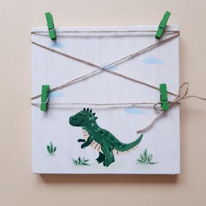 Fényképtartó falikép, gyerekszobai dísz, dekoráció, Dinó, T-Rex , szülinapra, babalátogatóba, Azonnal vihető - otthon & életmód - dekoráció - fali és függő dekoráció - függődísz - Meska.hu