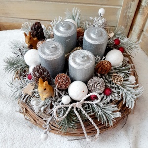 Adventi koszorú mókusokkal karácsonyi asztaldísz, dekoráció, adventi koszorú, adventi dísz - karácsony - adventi díszek - adventi koszorú - Meska.hu