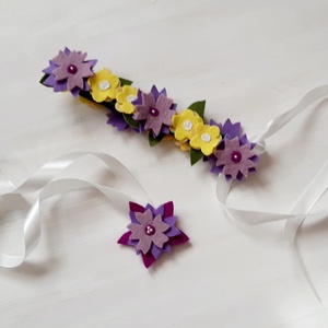 Lila- sárga virágos fejdísz és csuklódísz kislánynak sárga színű- farsangi jelmez, álarc kiegészítő Azonnal vihető! - ruha & divat - jelmez & álarc - jelmez - Meska.hu