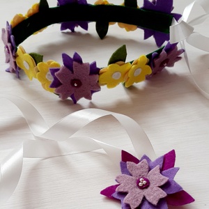 Lila- sárga virágos fejdísz és csuklódísz kislánynak sárga színű- farsangi jelmez, álarc kiegészítő Azonnal vihető! - Meska.hu