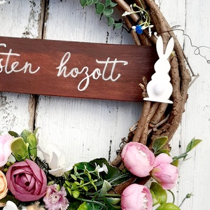 Tavaszi rét- Tulipános fészekkoszorú, húsvéti kopogtató kézzel írott táblával - otthon & életmód - dekoráció - ajtó- és ablak dekoráció - ajtódísz & kopogtató - Meska.hu
