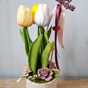 Anyák napi  tulipános dísz, , Otthon & Életmód, Dekoráció, Asztal és polc dekoráció, Asztaldísz, , MESKA