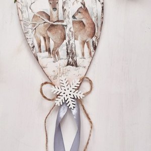 Őzek a hóban- szíves függődísz,   adventi, karácsonyi dekoráció,  ajtódísz - karácsony - karácsonyi lakásdekoráció - karácsonyi ajtódíszek - Meska.hu