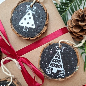 Let it snow! Karácsonyi fakorongok 4db, ajándékkísérők - karácsony - karácsonyi lakásdekoráció - karácsonyfadíszek - Meska.hu