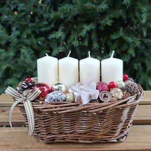 Adventi gyertyakosár- adventi dísz karácsonyi asztaldísz, Karácsony, Adventi díszek, Adventi koszorú, Virágkötés, MESKA