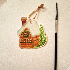 Havas házikó - Ajándékkísérő kártya, kézzel festett kártya, karácsonyi házikó - otthon & életmód - papír, írószer - ajándékozás kellékei - ajándékkísérő - Meska.hu