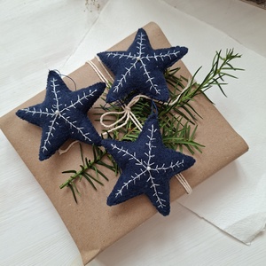 Kék- ezüst csillagok- karácsonyfadíszek, filc díszek, Karácsony, Karácsonyi lakásdekoráció, Karácsonyfadíszek, Varrás, MESKA