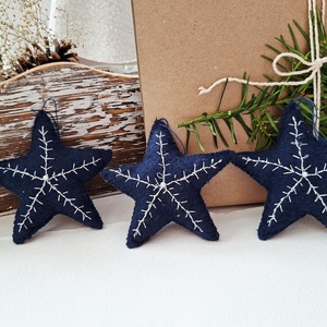 Kék- ezüst csillagok- karácsonyfadíszek, filc díszek - karácsony - karácsonyi lakásdekoráció - karácsonyfadíszek - Meska.hu