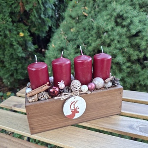 Karácsonyvárás- gyertyák faládikában, asztaldísz, vintage dekoráció, Azonnal vihető! - Meska.hu