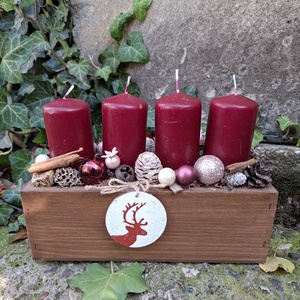 Karácsonyvárás- gyertyák faládikában, asztaldísz, vintage dekoráció, Azonnal vihető! - karácsony - adventi díszek - adventi koszorú - Meska.hu