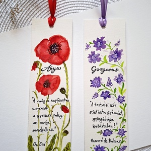 Akvarell virágok, levelek- Kézzel festett könyvjelzők idézettel -virágok - NÉVRE SZÓLÓAN! - könyv & zene - könyvjelző - Meska.hu