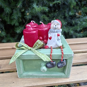 Mackó karácsonya -adventi fiók, gyertyadísz, adventi asztali dísz - Meska.hu