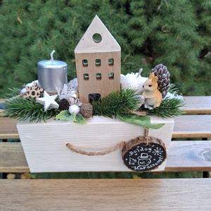 Karácsonyi faházikó -adventi, karácsonyi gyertyadísz, adventi ládika, Karácsony, Adventi díszek, Adventi gyertyadíszek és koszorúdíszek, Varrás, MESKA