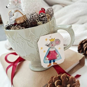 Egérkék karácsonya- mesés bögredísz,  karácsonyi asztaldísz - karácsony - adventi díszek - adventi asztaldísz - Meska.hu