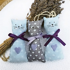 Menta- szürke levendula cicák -illatpárna levendulavirággal töltve, illatzsákok 3 db , Otthon & Életmód, Gyertya, illat, aroma, Illatzsák, Varrás, MESKA